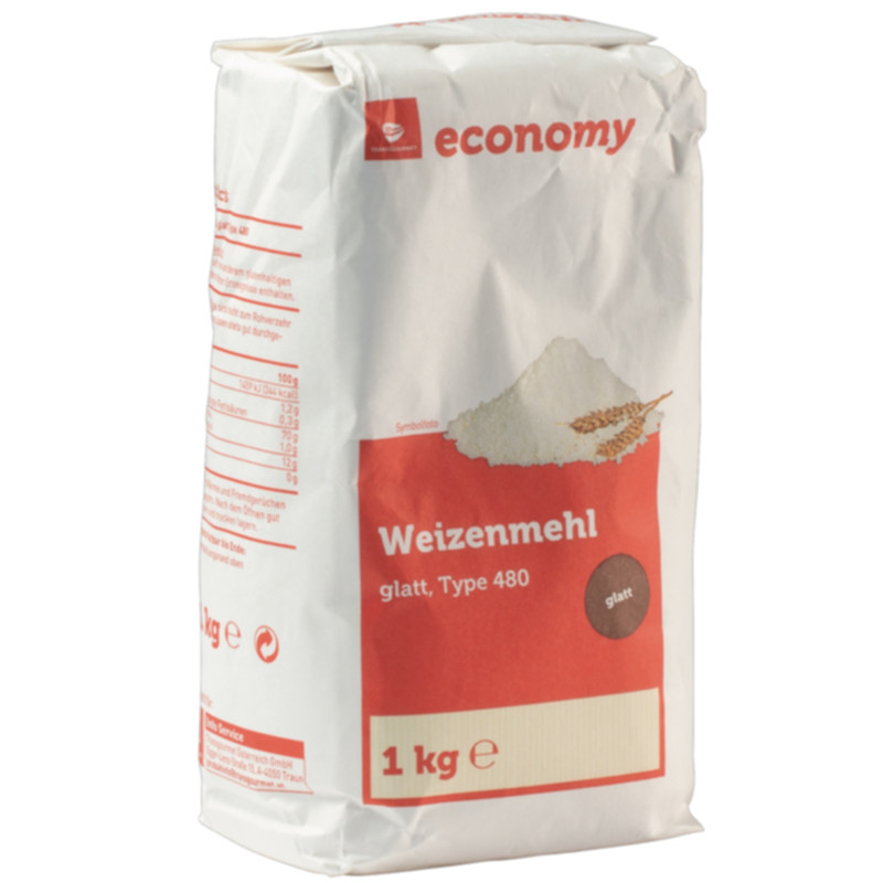 Economy Weizenmehl glatt Type 480 1 kg Preiswertes Qualitätsmehl für Kuchen, Gebäck und Strudel